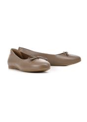 Women's leather ballet flats in cool beige color BUTYD-1248-1K(W26), diagonal product view on a white background.