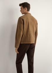 Men's dark beige suede jacket KURMS-0398-1C(W26) - back view of the product, on a model, against a light background. Knee-length silhouette visible.