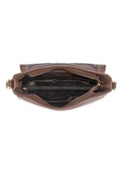 Brown leather women's messenger bag TORES-1253-1I(W26), product view inside on white background.