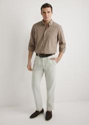 Light beige men's trousers SPOMT-0120-1A(W26), front view of the product on the model. Full body visible.