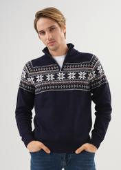 Men's navy blue sweater with Norwegian pattern SWEMT-0133-69(Z23)-01