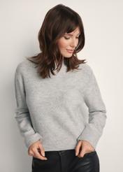 Women's gray sequined sweater SWEDT-0243-66(Z25), close-up of the product on the model. Half of the silhouette visible.