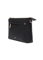 Black women's handbag made of natural pea leather TORES-1424-9I(Z26), diagonal product view on a white background.