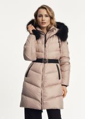 Beige women's jacket with fur KURDT-0465-81(Z23)-02