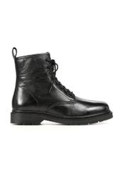 Men's black leather ankle boots BUTYM-0517-99(Z25), product view from the side on a white background.
