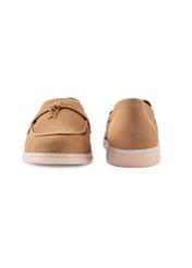 Beige leather women's moccasins BUTYD-1256-1B(W26), front and back product view on white background.