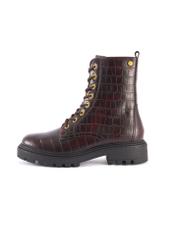Burgundy women's croco ankle boots BUTYD-1192-4E(Z26), side product view on white background.