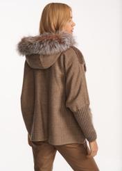 Beige and brown women's sheepskin coat with hood KOZDS-0053-1301(Z22)-04