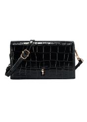 Black leather small croco handbag TORES-1133E-99(Z25), product view front on white background.