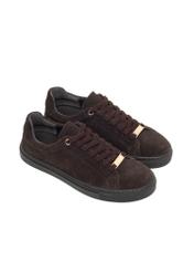 Dark brown suede women's sneakers BUTYD-1068-1I(Z26), diagonal product view on white background.