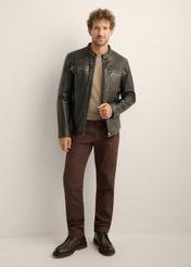 Men's vintage-style leather jacket KURMS-0421-9J(Z26). Front view of the product on a model. Full silhouette visible. 