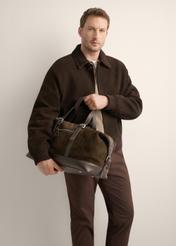 Brown suede men's bag TORMS-0540-1I(Z26), front product view on the model's silhouette.