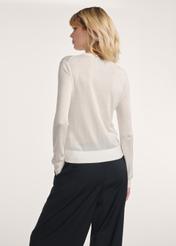 Cream women's blouse with long sleeves LSLDT-0054-12(Z25), product visible from the back on the model, half of the silhouette visible.