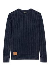 Navy blue cotton men's sweater SWEMT-0211-7E(Z26), front product view on white background.