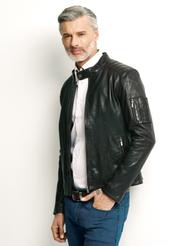 Brown leather men's jacket with collar KURMS-0332-1374(W24)-01