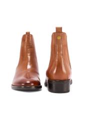 Women's leather ankle boots in cognac color BUTYD-0936A-87(Z25), front and back view of the product on a white background.