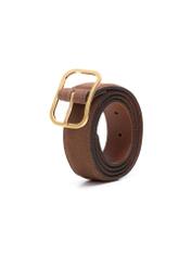 Brown leather women's belt PASDS-0317-89(Z25), diagonal product view on white background.