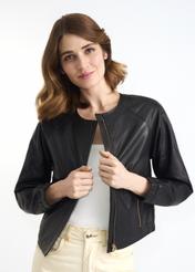 Women's leather jacket with welts KURDS-0308-5608(W22)-01