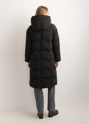 Black women's winter jacket KURDT-0699-99(Z26), product view from the back on the model. Full body visible.