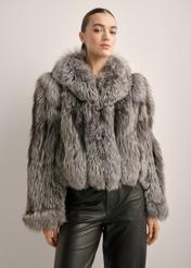 Women's natural gray fur coat FUTDF-0110-9B(Z26), front view of the product on a model. Half of the silhouette visible.