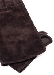 Brown suede women's gloves REKDS-0099-89(Z25) - close-up detail on white background.