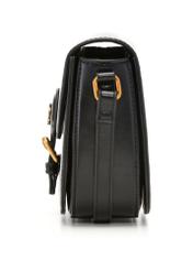Small black women's messenger bag with a decorative clasp TOREC-1243-9F(Z26) - side view of the product, on a white background.