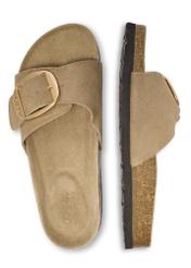 Women's leather flip-flops in cool beige color BUTYD-1157-1K(W26), product view from above on a white background.