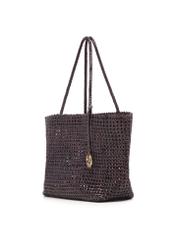 Brown leather woven handbag TORES-1300-1I(W26), diagonal product view on white background.