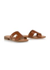 Women's leather mules in cognac color BUTYD-1064A-1F(W26), diagonal product view on a white background.