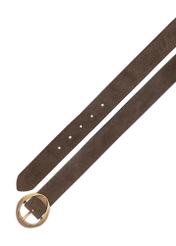 Olive suede women's belt PASDS-0318-57(Z25), top product view on white background.