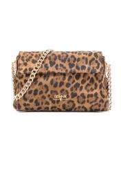 Women's leather handbag with leopard print TORES-1170-86(Z25), front product view on white background.