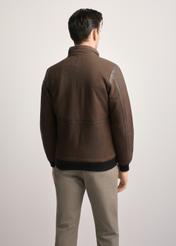 Men's brown leather jacket KURMS-0383-2876(Z25), product view from the back on the model. Half of the silhouette visible.