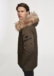 Men's khaki jacket with hood KURMT-0317-55(Z23)-03