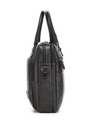 Black leather two-compartment men's bag TORMS-0525-99(Z26) - side view of the product, on a white background.