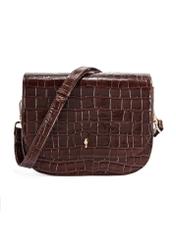 Leather brown croco handbag for women TORES-1129E-89(Z25), product view from the front on a white background.