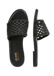 Women's black braided flip-flops BUTYD-1253-99(W26), product view from above on a white background.