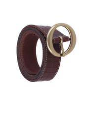 Brown leather women's belt with animal motif PASDS-0353-1H(Z26), diagonal product view on a light background.