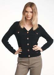 Black women's V neck blouse BLUDT-0153-99(Z22)-01