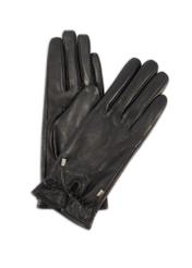 Women's leather gloves with ties REKDS-0021A-99(Z25), product view from the front and back on a white background.