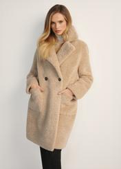 Women's fur coat with double-breasted fastening FUTDP-0018-81(Z25), product view from the front on the model, half of the silhouette visible.