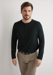 Men's black cotton longsleeve LSLMT-0010-99(W26), front view of the product on the model. Half of the silhouette visible.