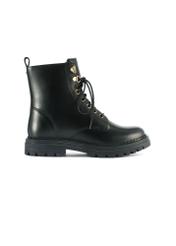 Black leather women's ankle boots BUTYD-1015A-99(Z25) - side view of the product on a white background.