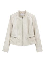 Women's short leather jacket in beige color KURDS-0603-0B(W26)