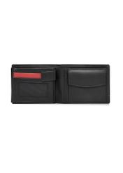Black medium leather men's wallet PORMS-0697-9J(W26), product view inside on white background.
