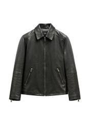 Black men's leather jacket KURMS-0363-99(W26), product view from the front on a white background.