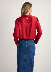 Red women's viscose shirt KOSDT-0183-4B(W26), back view of the product on the model. Half of the silhouette visible.