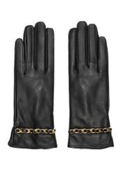 Black women's leather gloves REKDS-0090-99(Z26), front product view on white background.