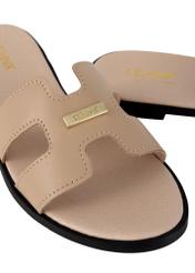 Women's beige leather flip-flops BUTYD-0725A-81(W24)-06