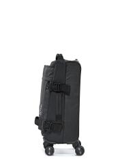 Small suitcase on wheels WALNY-0043-99-19(W25) in black with logotype side view on a white background.