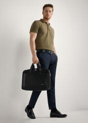 Black men's bag TORMN-0408-99(W26), front view of the product on the model, the entire silhouette is visible.